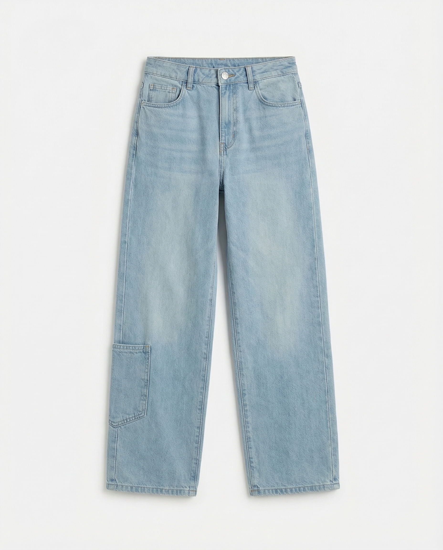 Girls Wide-Leg Utility Jeans — Light Wash
