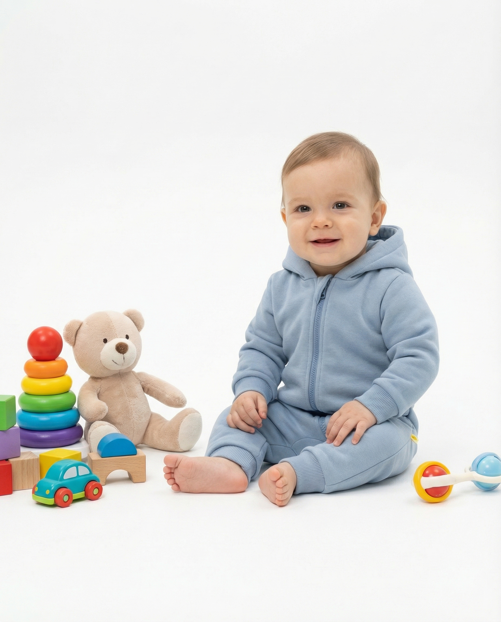 Baby Hooded Zip Romper — Baby Blue