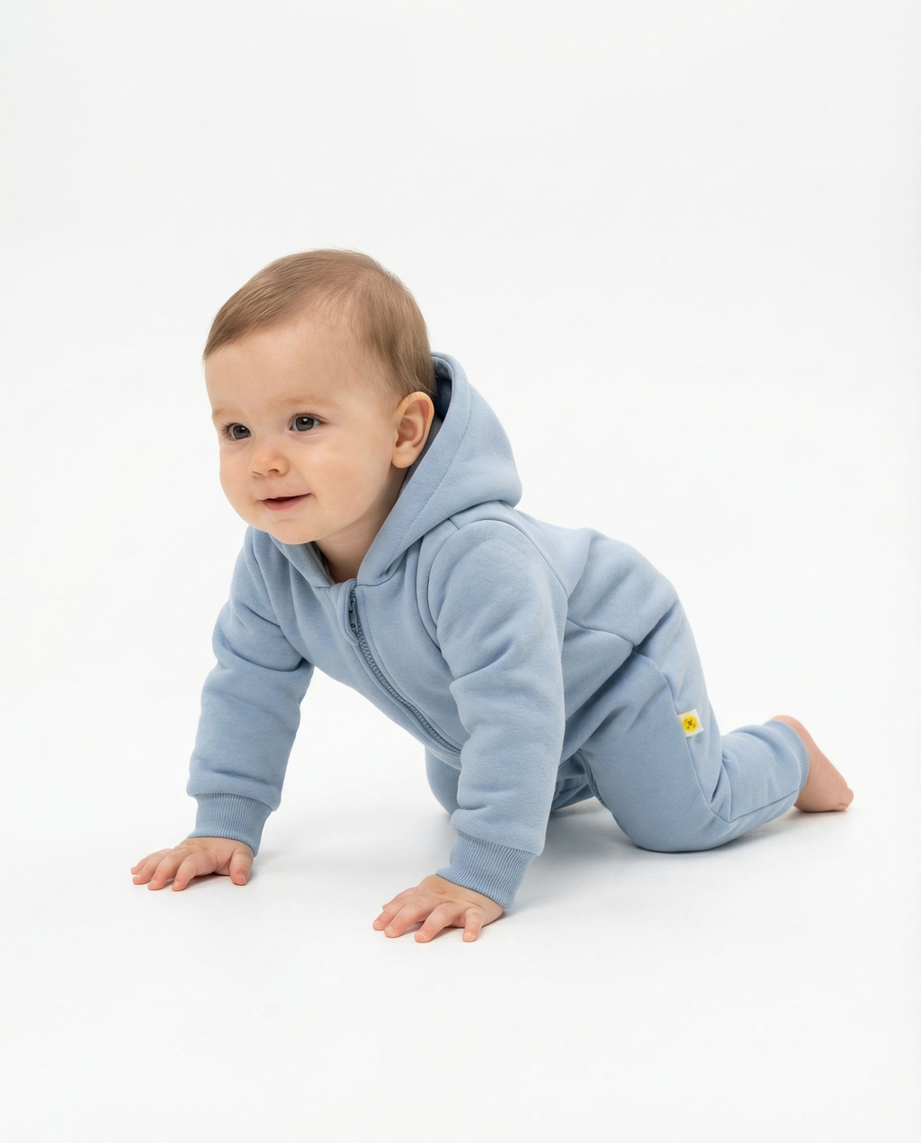Baby Hooded Zip Romper — Baby Blue