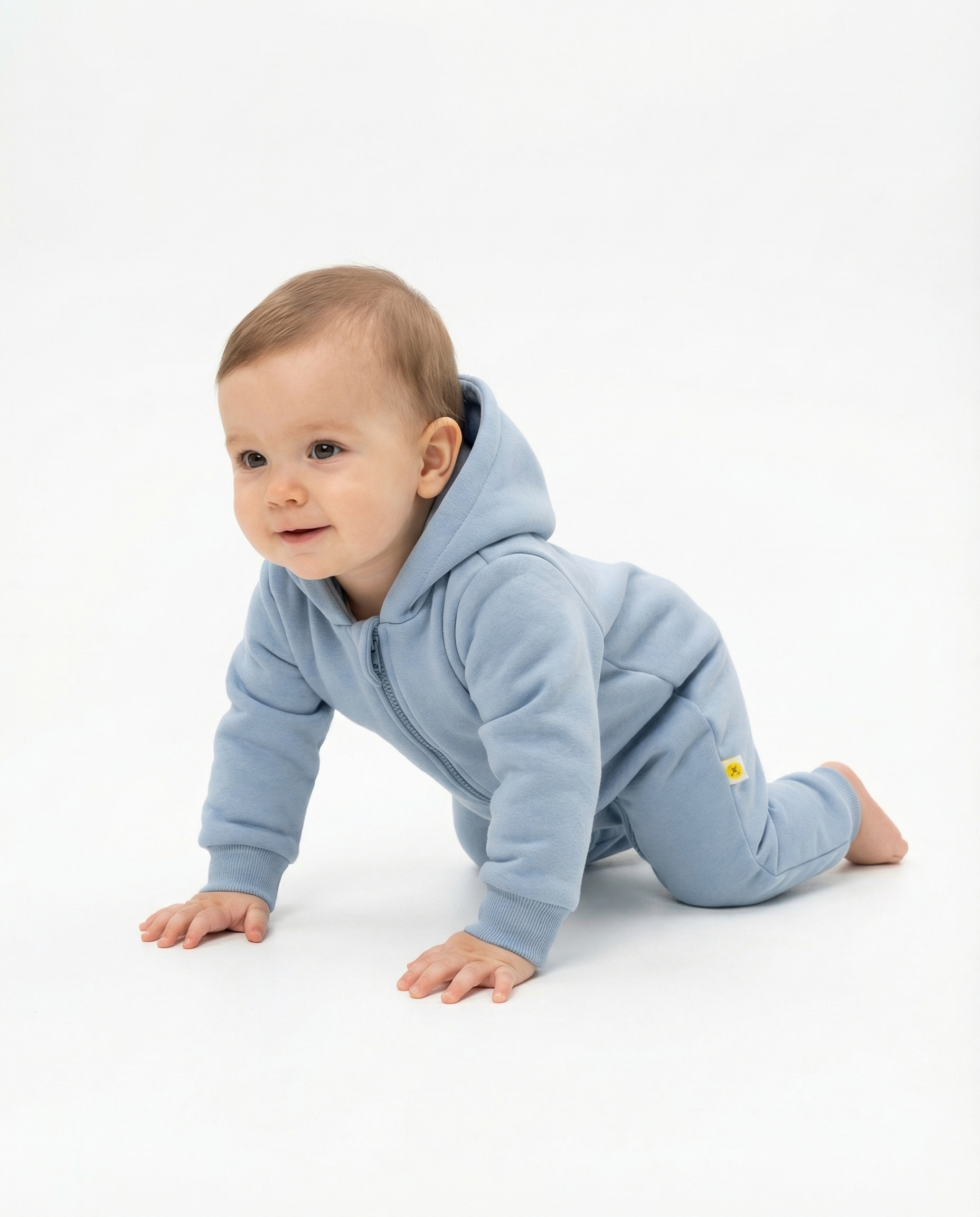 Baby Hooded Zip Romper — Baby Blue