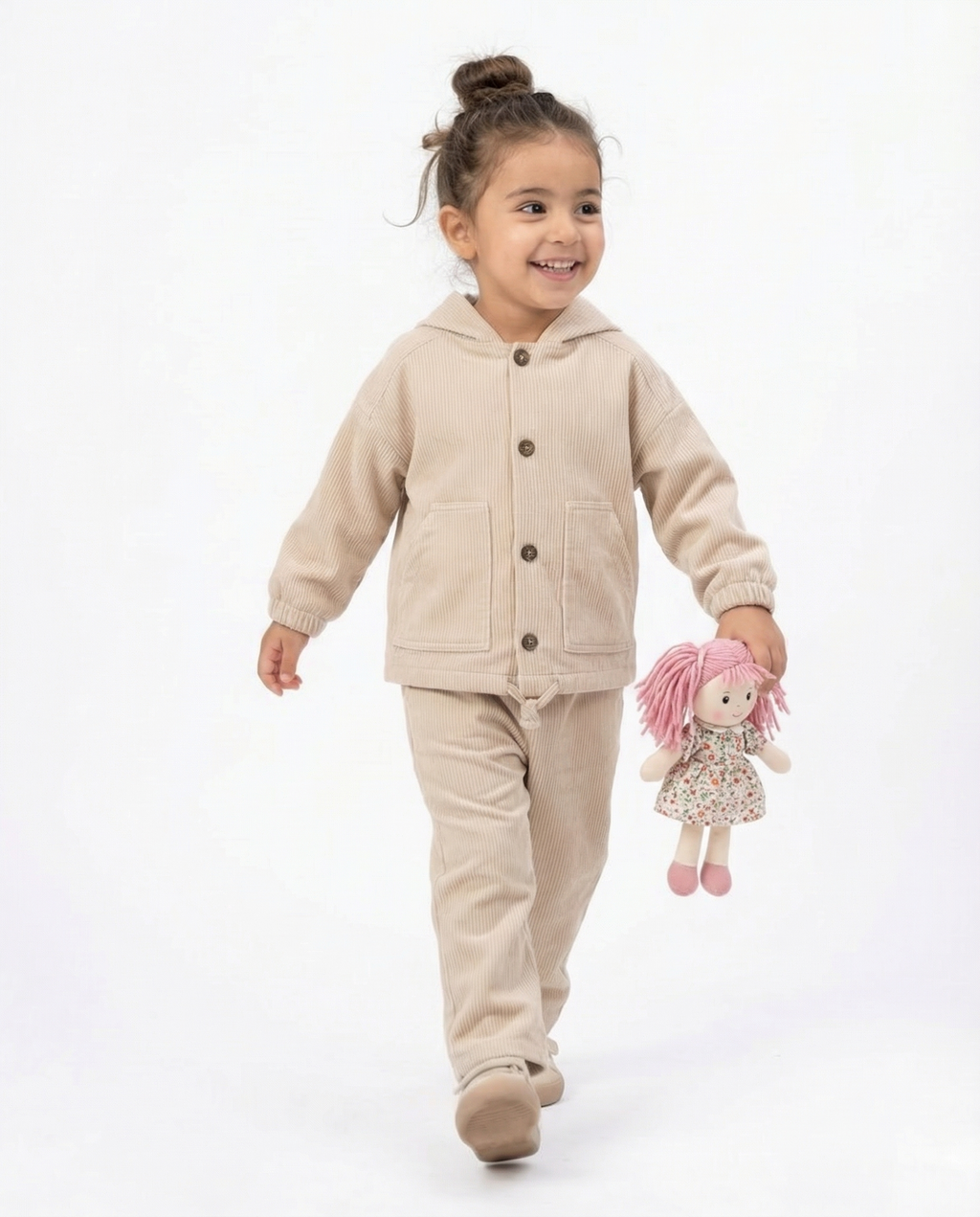 Baby Corduroy Hooded Set — Stone