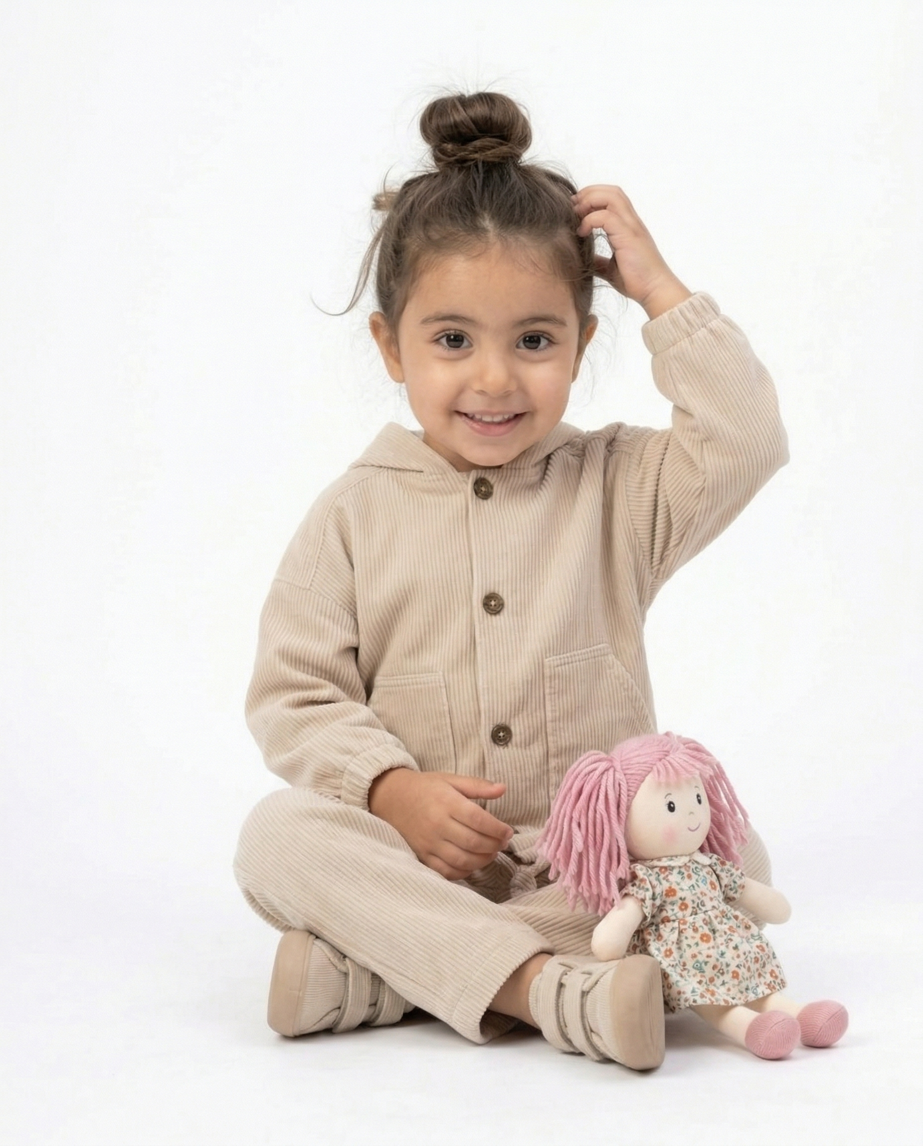 Baby Corduroy Hooded Set — Stone