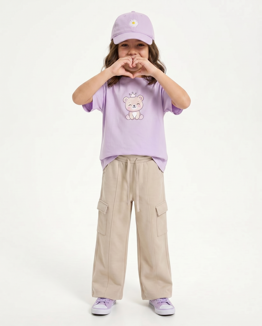 Girls Wide-Leg Cargo Trousers — Stone