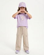 Girls Wide-Leg Cargo Trousers — Stone