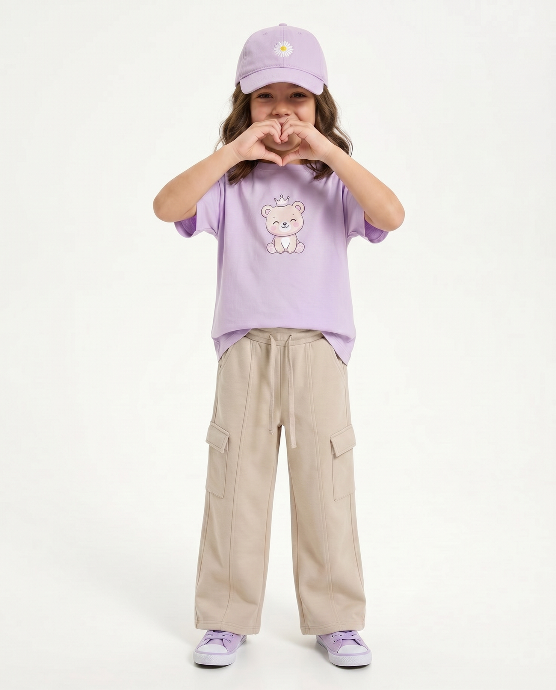 Girls Wide-Leg Cargo Trousers — Stone