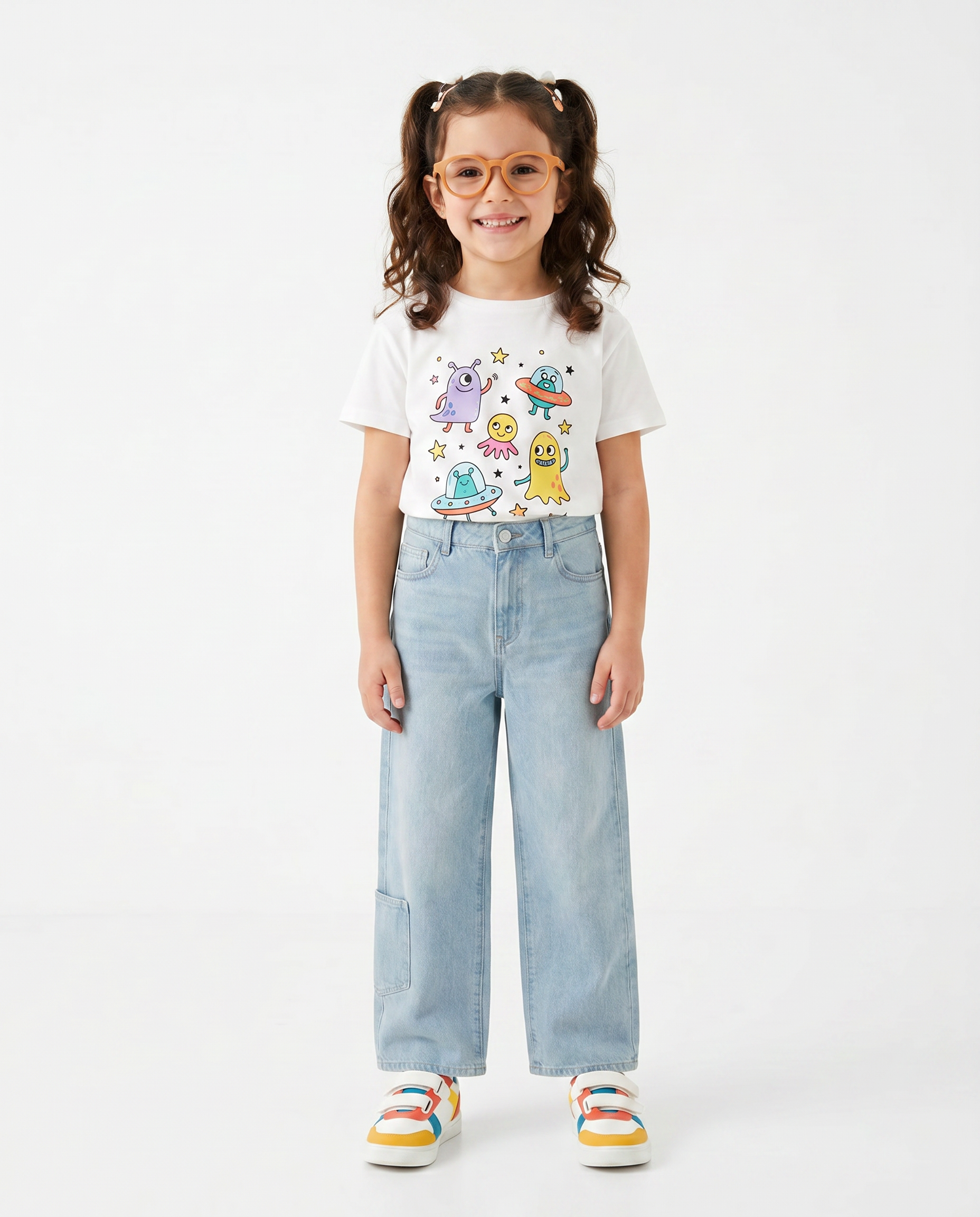 Girls Wide-Leg Utility Jeans — Light Wash