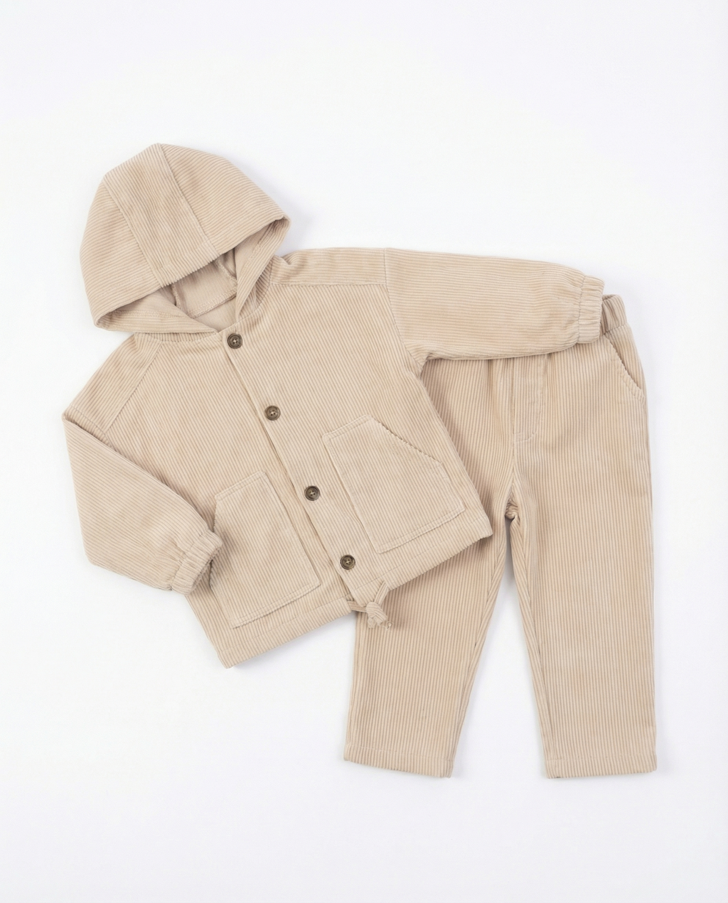 Baby Corduroy Hooded Set — Stone
