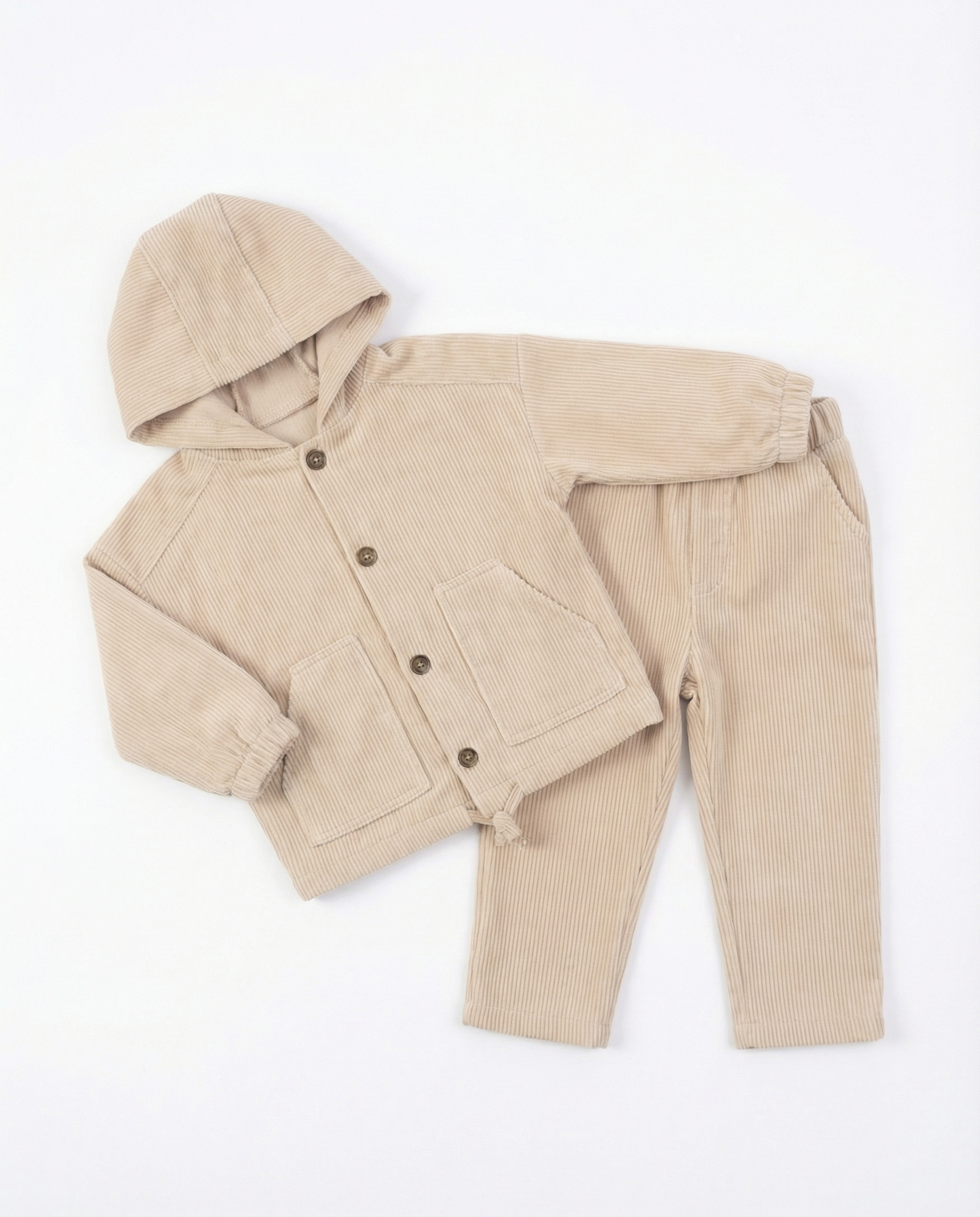 Baby Corduroy Hooded Set — Stone