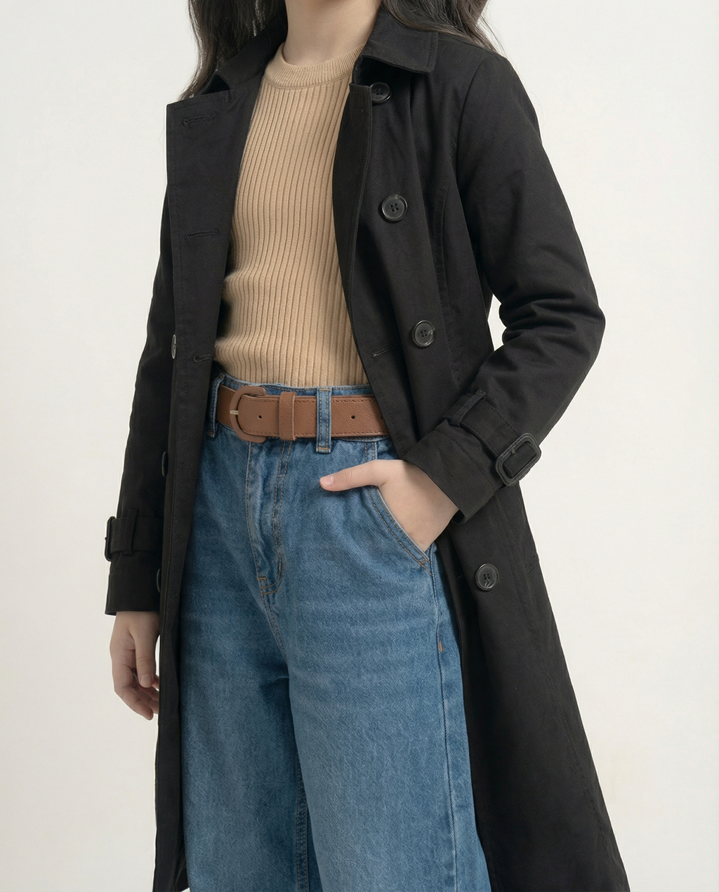 Double-Breasted Trench Coat – Black