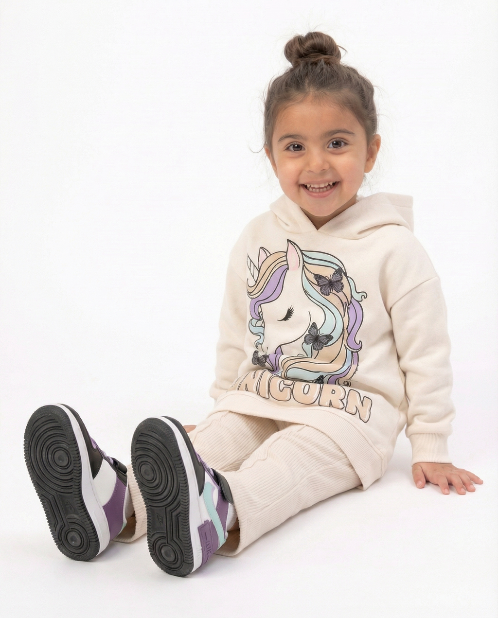 Girls Unicorn Graphic Hoodie — Cream