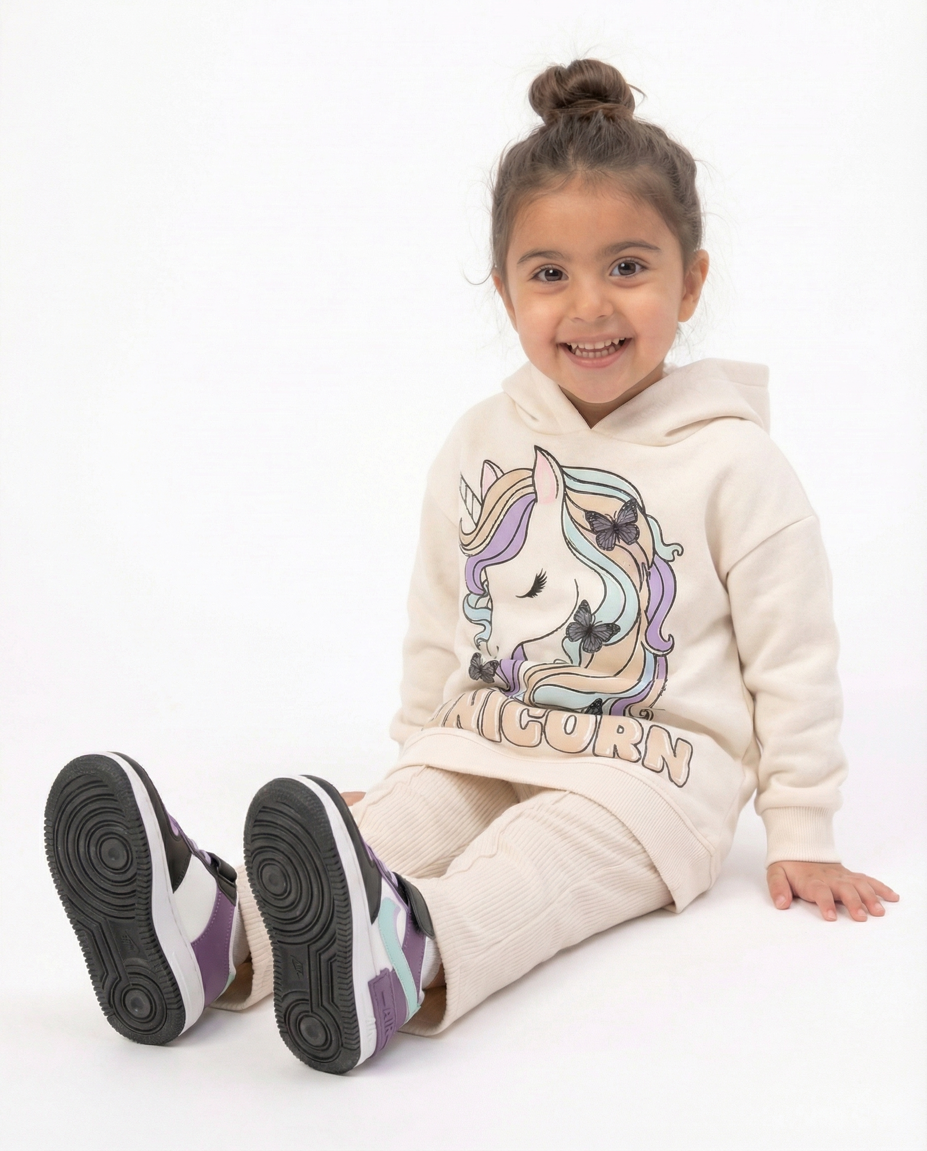 Girls Unicorn Graphic Hoodie — Cream