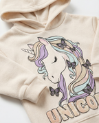 Girls Unicorn Graphic Hoodie — Cream