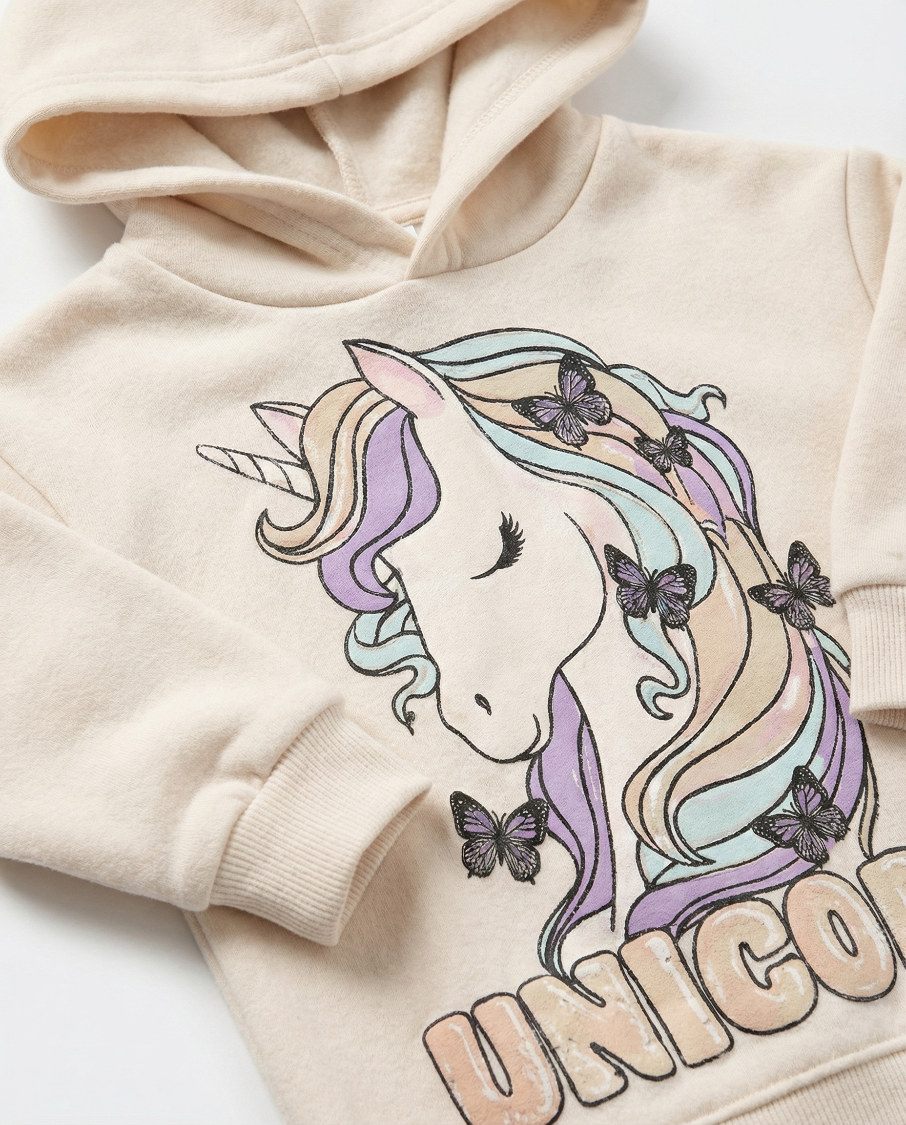 Girls Unicorn Graphic Hoodie — Cream