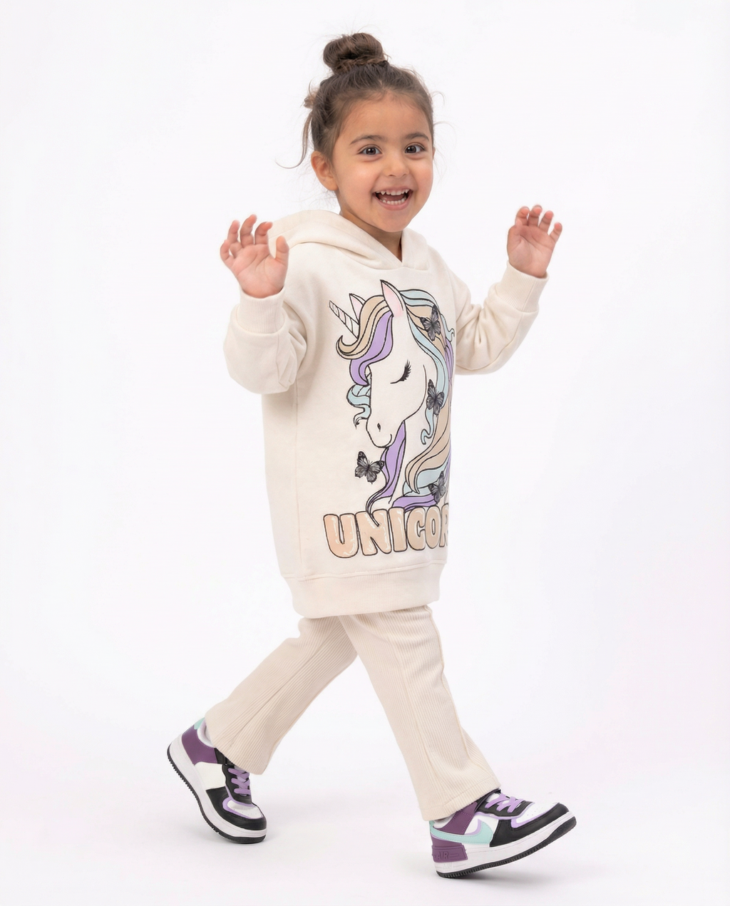 Girls Unicorn Graphic Hoodie — Cream