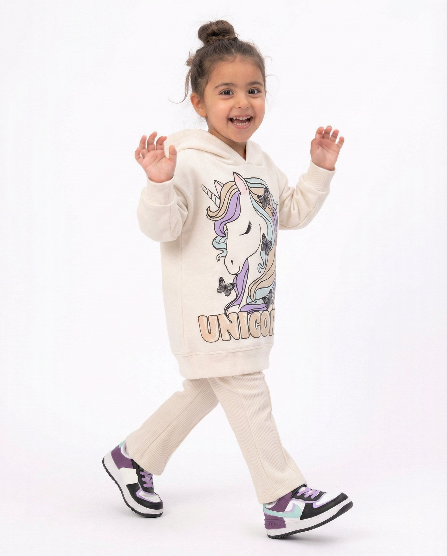 Girls Unicorn Graphic Hoodie — Cream
