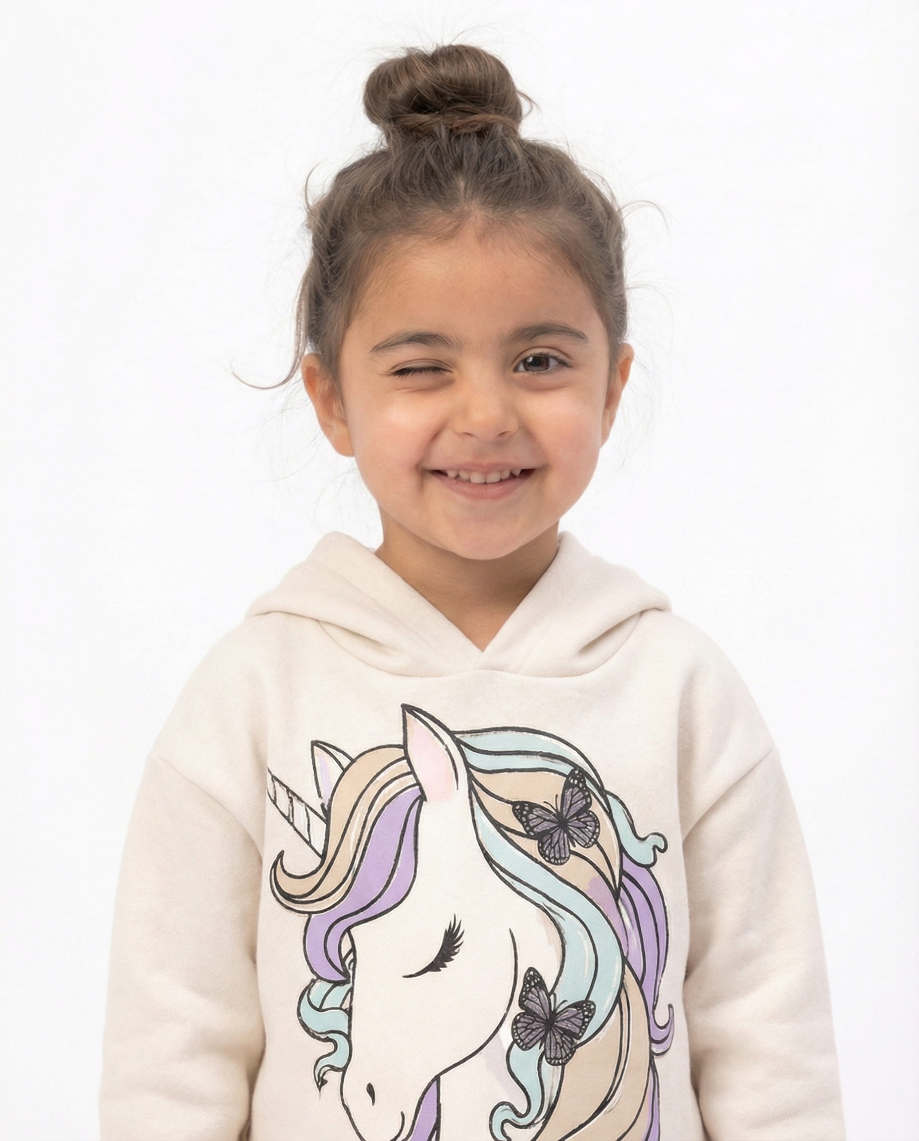 Girls Unicorn Graphic Hoodie — Cream