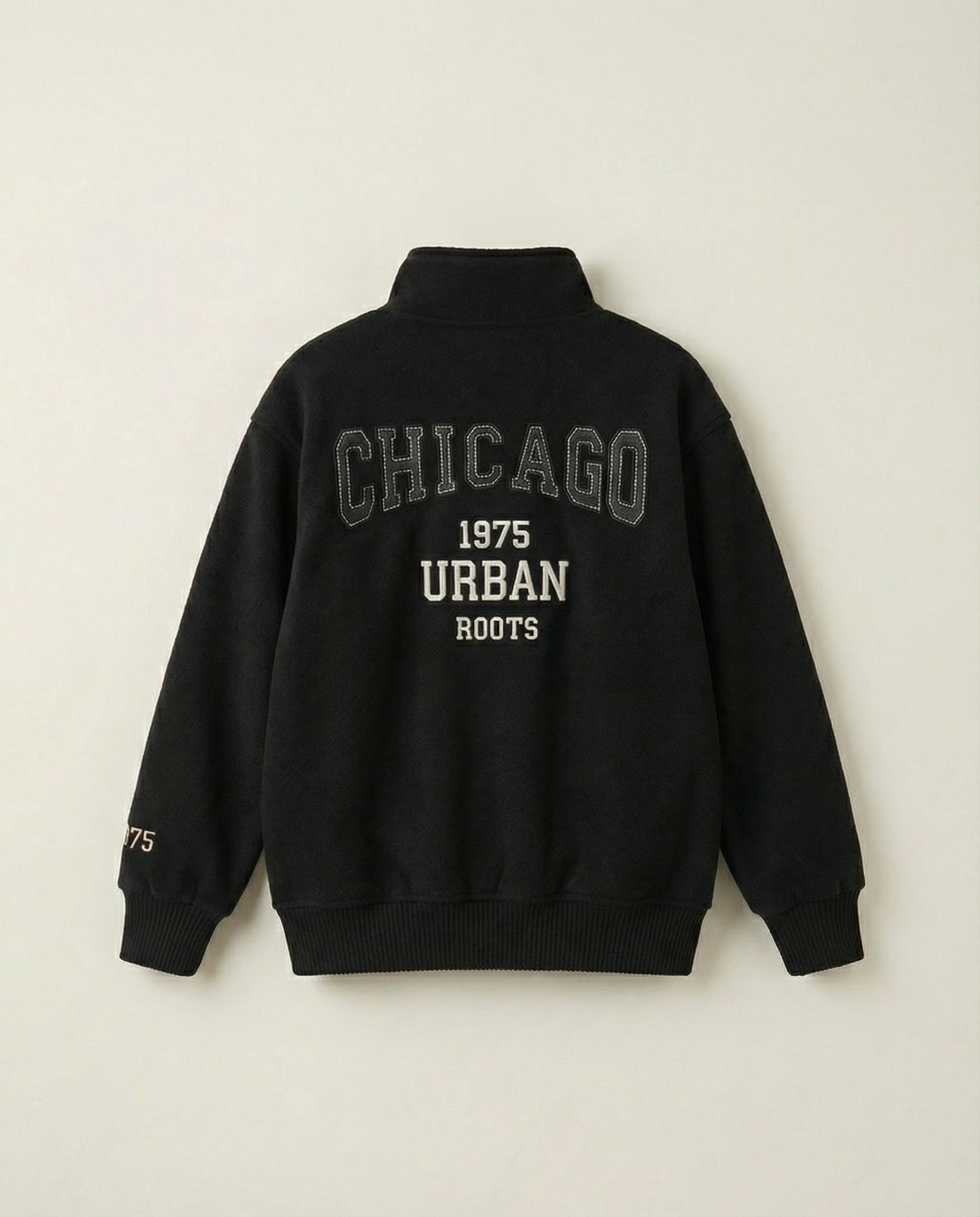 Urban Roots Embroidered Bomber Jacket – Black