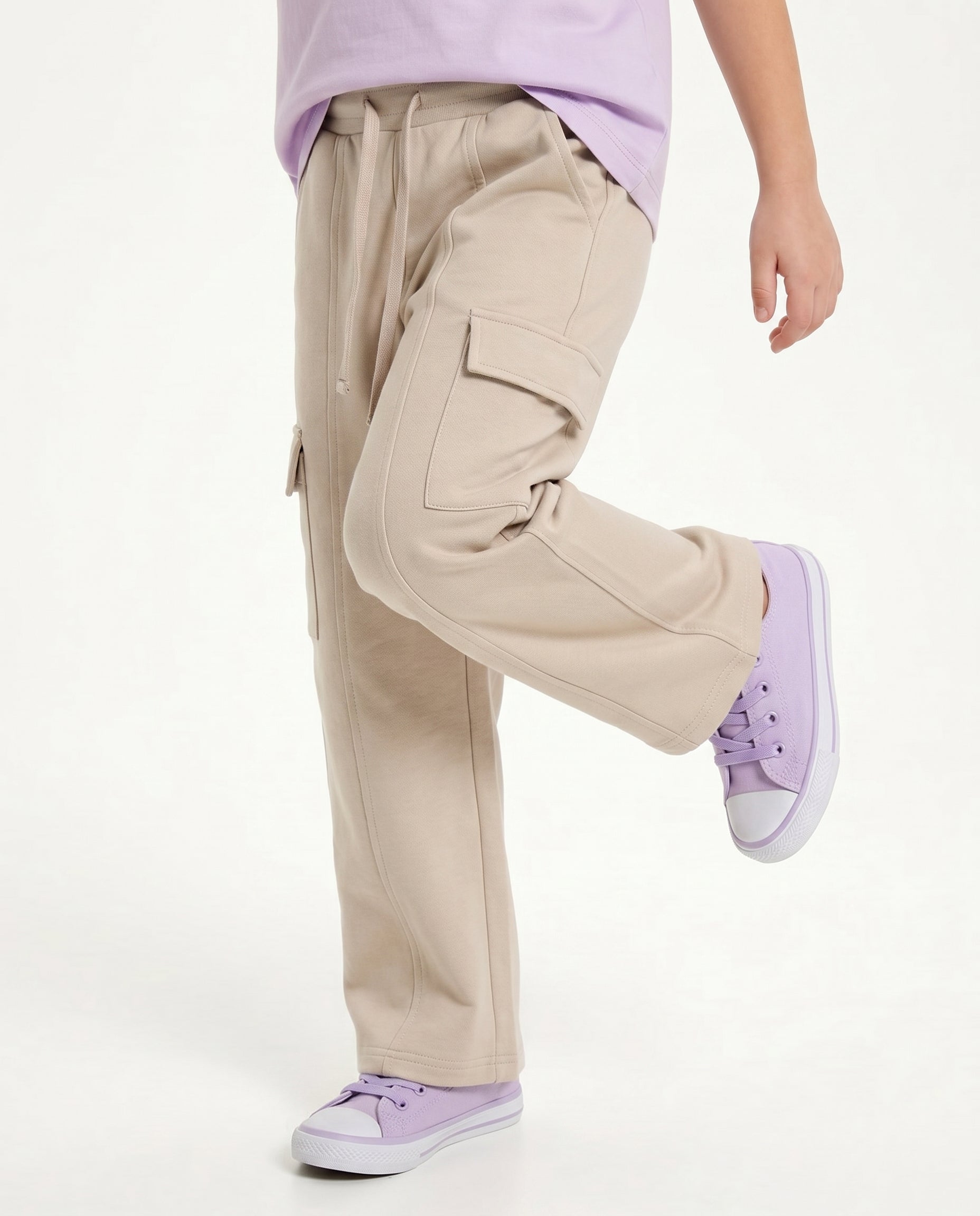 Girls Wide-Leg Cargo Trousers — Stone