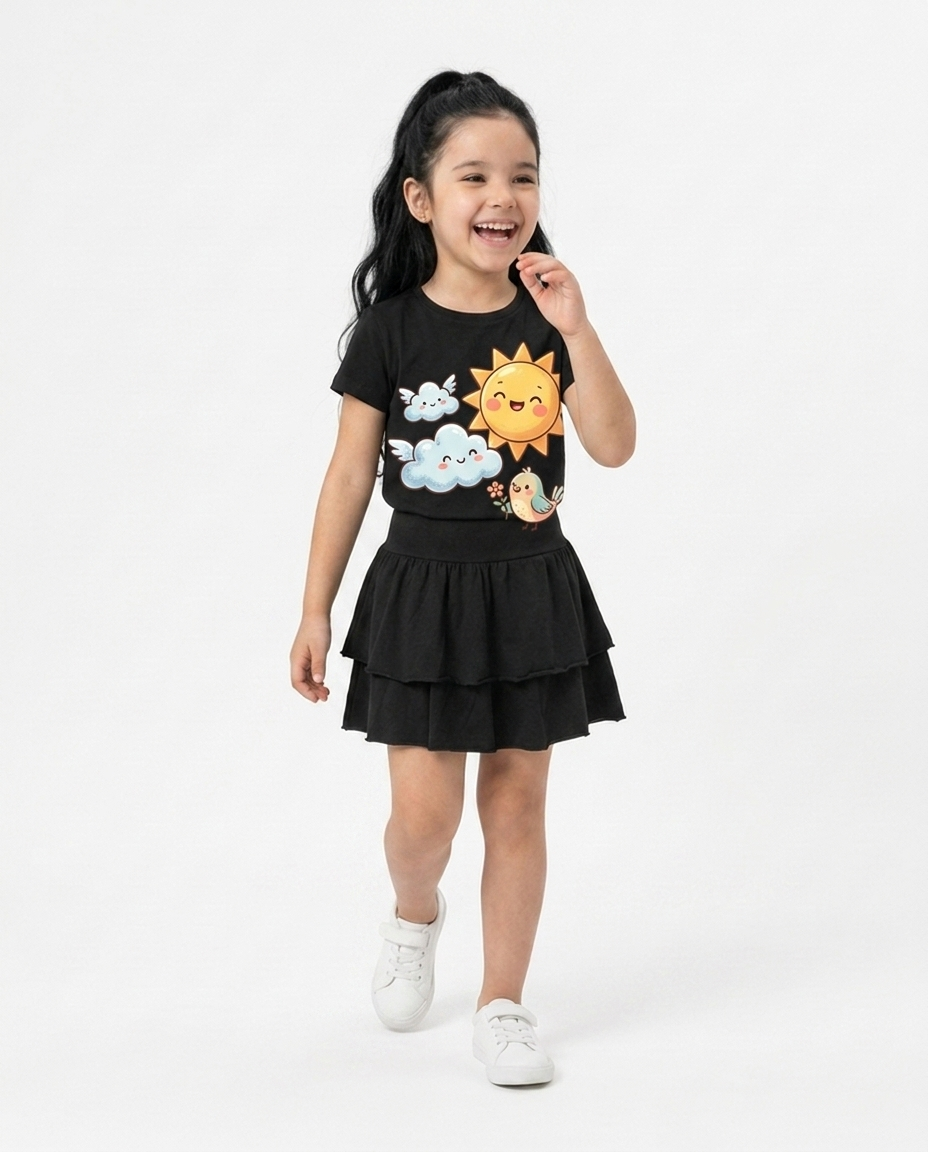 Tiered Ruffle Skirt — Black | Girls