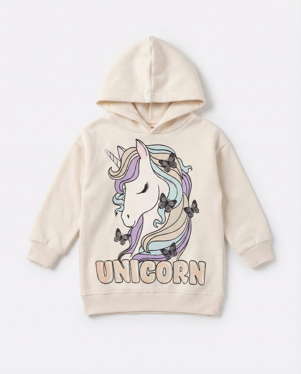 Girls Unicorn Graphic Hoodie — Cream