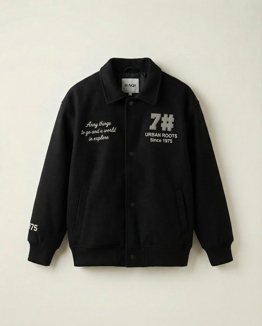 Urban Roots Embroidered Bomber Jacket – Black