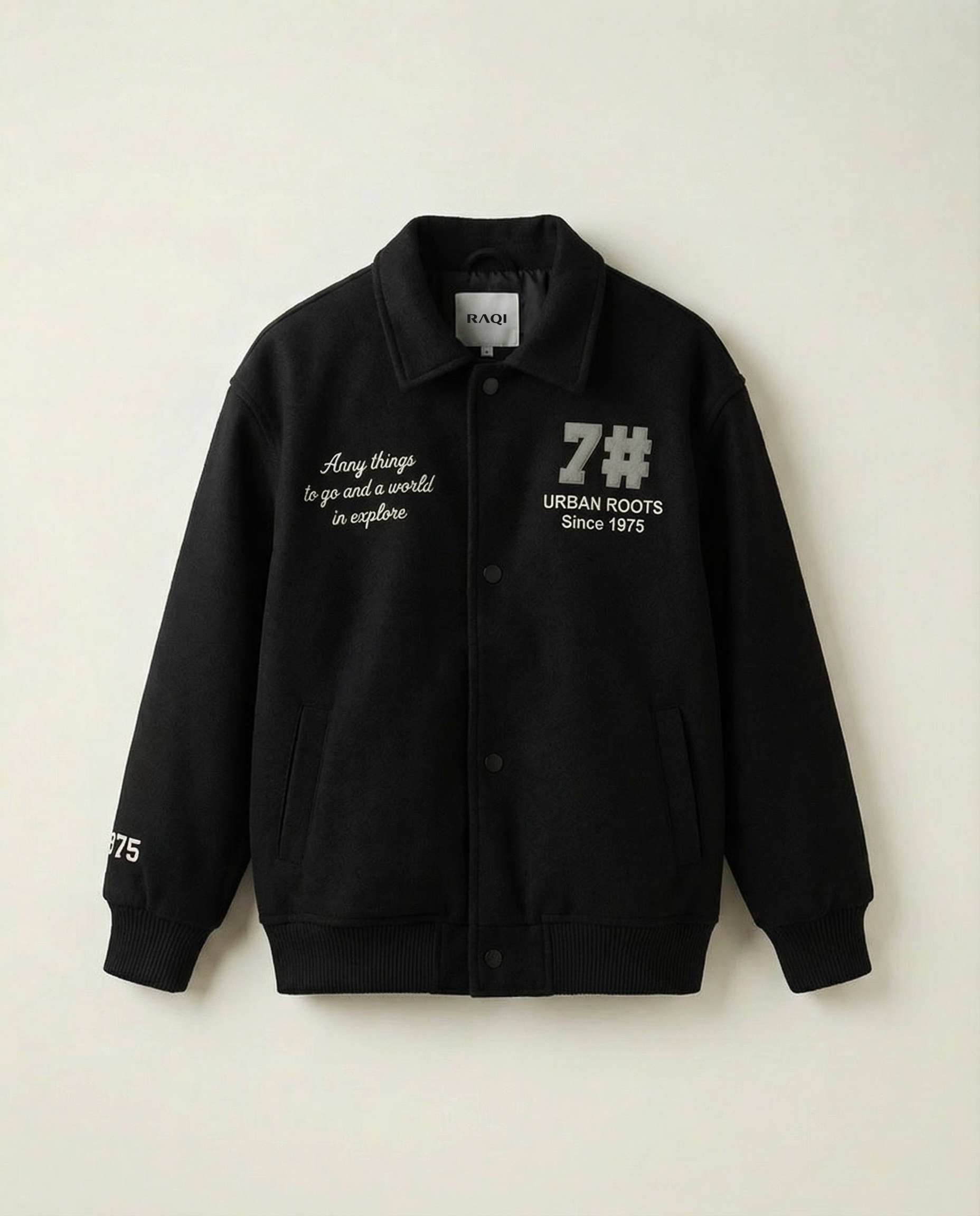 Urban Roots Embroidered Bomber Jacket – Black