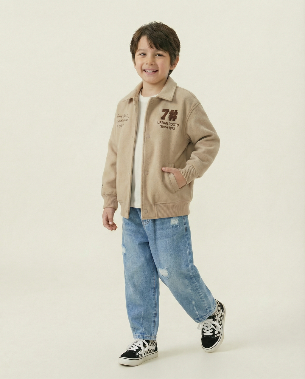 Urban Roots Embroidered Bomber Jacket – Beige