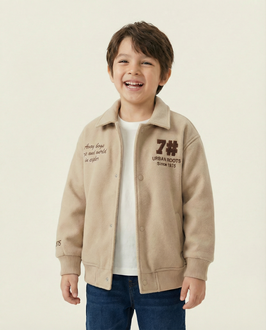 Urban Roots Embroidered Bomber Jacket – Beige