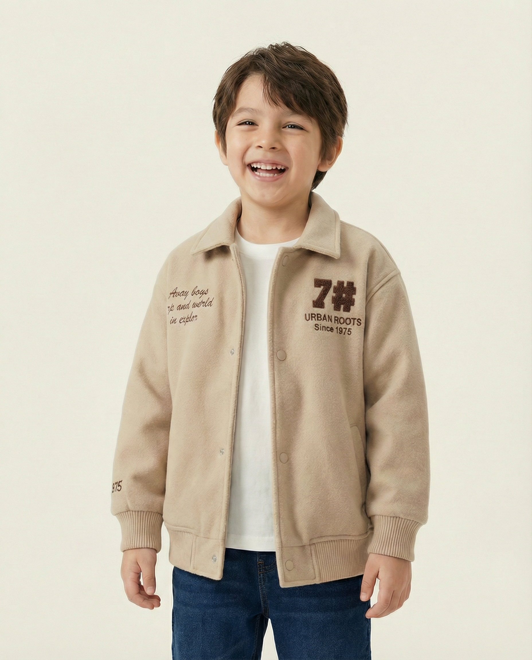 Urban Roots Embroidered Bomber Jacket – Beige