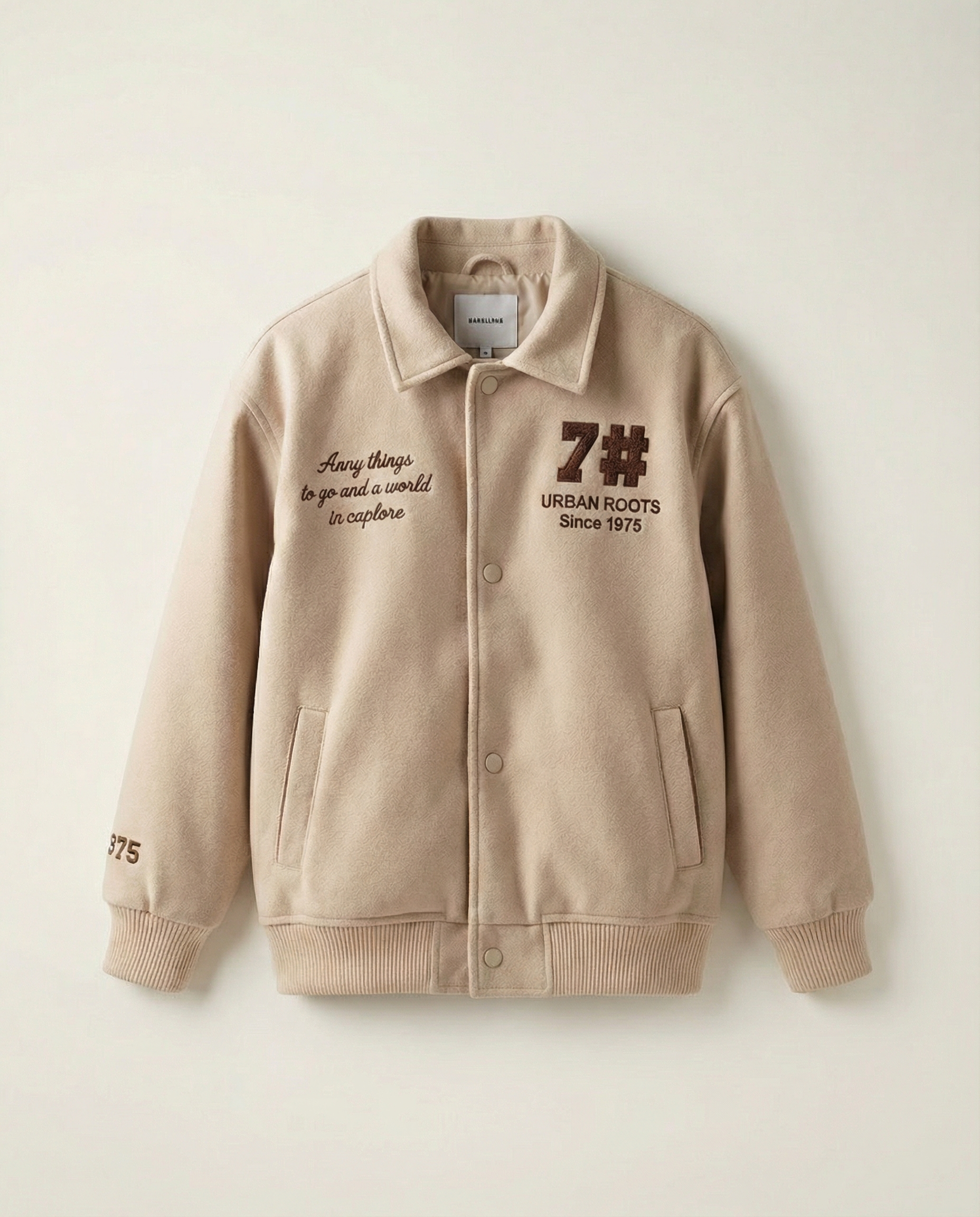 Urban Roots Embroidered Bomber Jacket – Beige