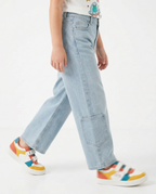 Girls Wide-Leg Utility Jeans — Light Wash