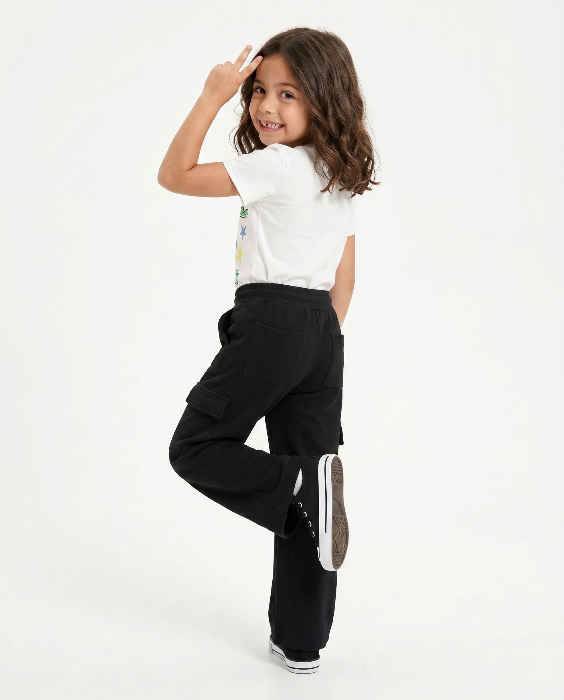 Girls Wide-Leg Cargo Pants — Black