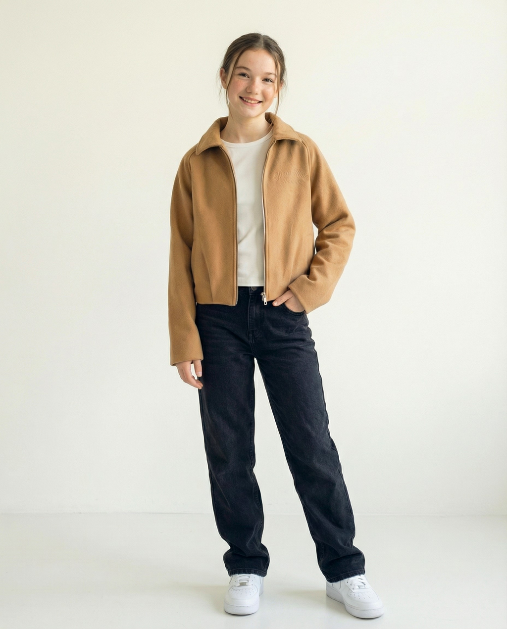 Cropped Wool-Blend Zip Jacket – Camel