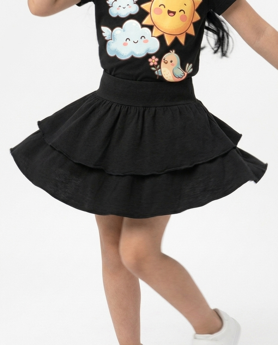 Tiered Ruffle Skirt — Black | Girls