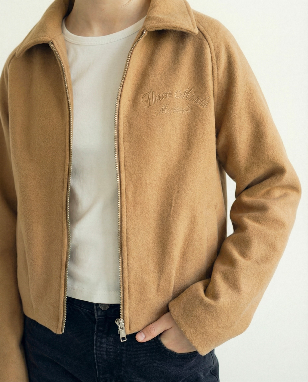 Cropped Wool-Blend Zip Jacket – Camel