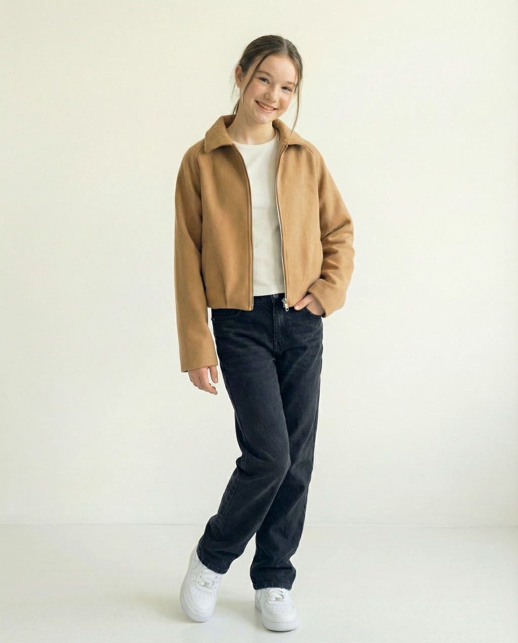 Cropped Wool-Blend Zip Jacket – Camel