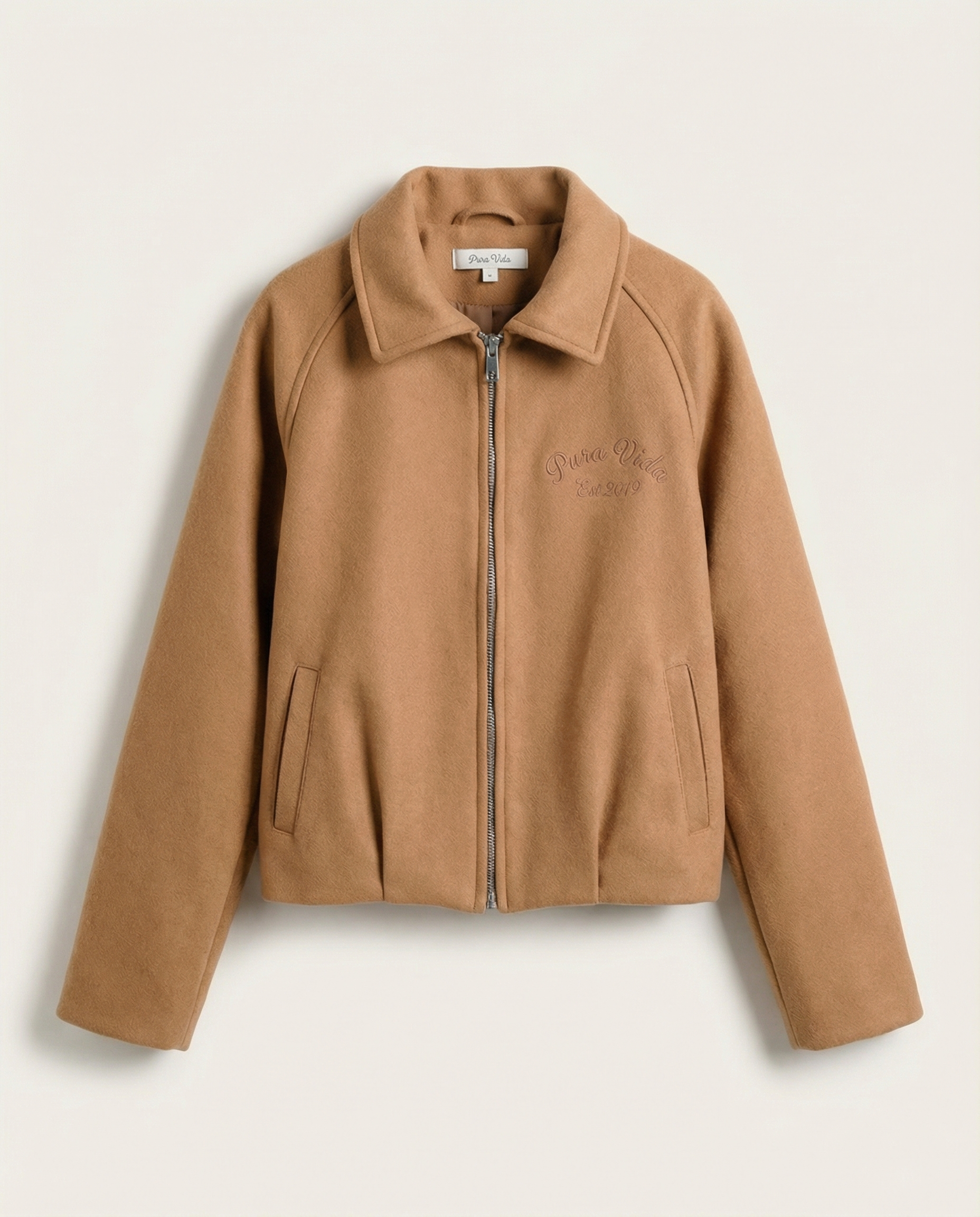 Cropped Wool-Blend Zip Jacket – Camel