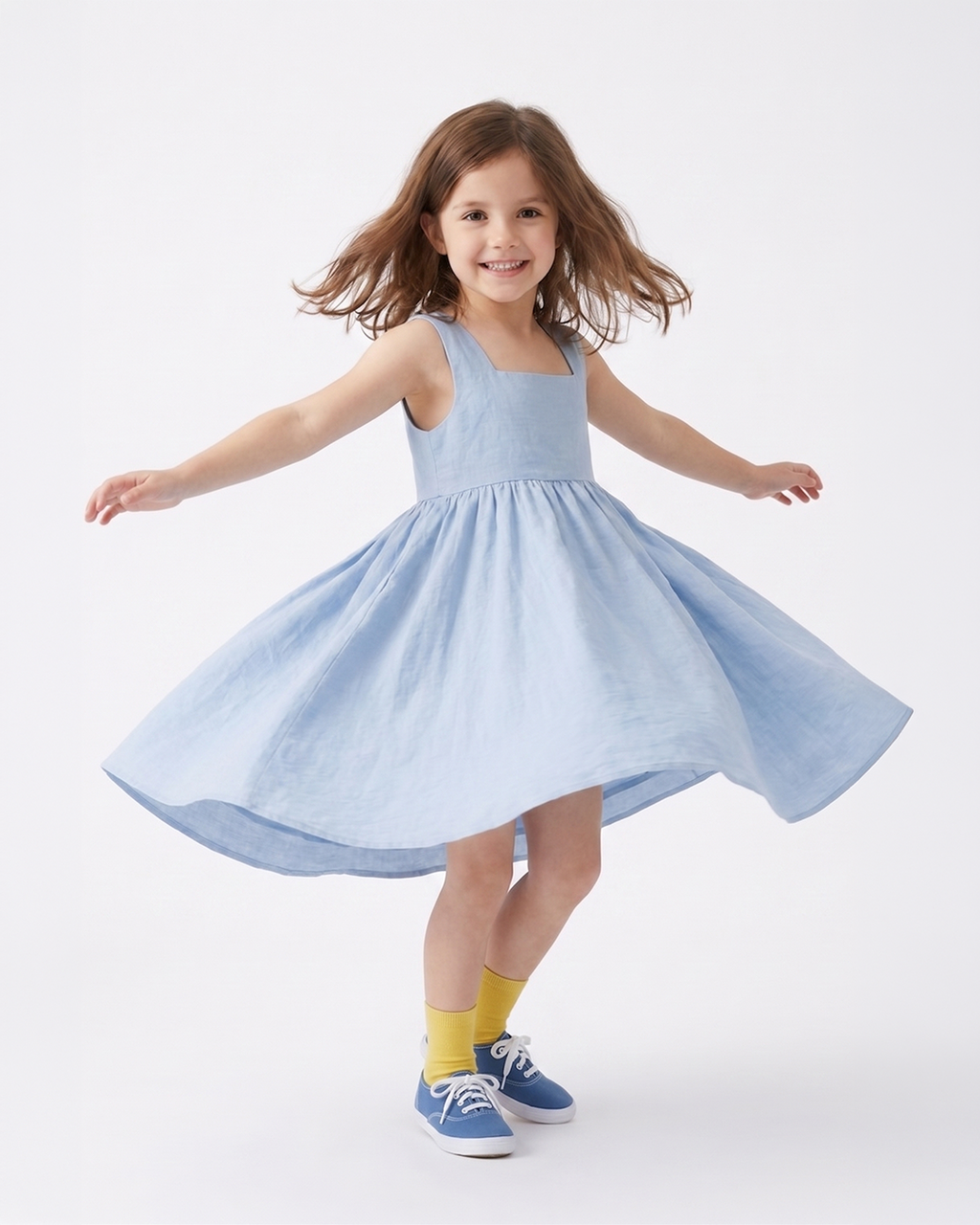 Square Neck Pocket Dress — Sky Blue