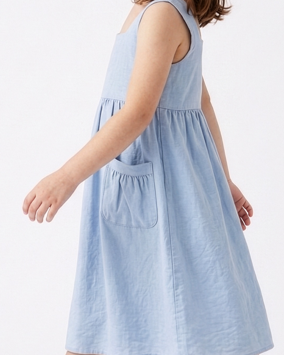 Square Neck Pocket Dress — Sky Blue