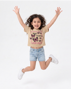 Think Positive Good Vibes Graphic Crop Tee — Beige