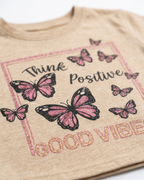 Think Positive Good Vibes Graphic Crop Tee — Beige