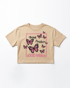 Think Positive Good Vibes Graphic Crop Tee — Beige