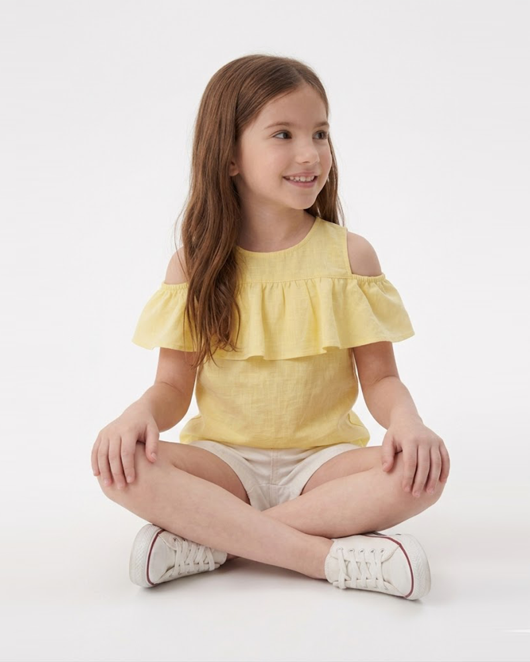 Cold Shoulder Ruffle Dress — Yellow | Girls