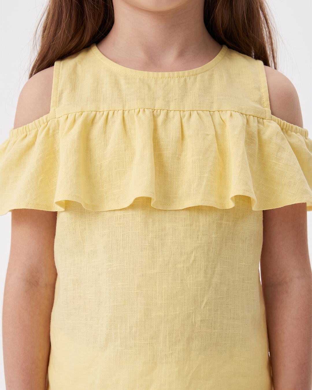Cold Shoulder Ruffle Dress — Yellow | Girls