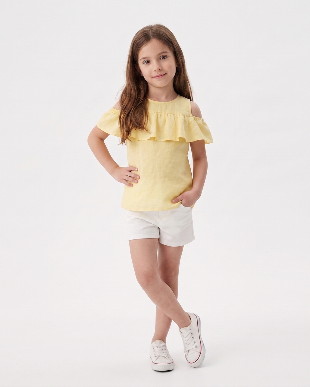 Cold Shoulder Ruffle Dress — Yellow | Girls