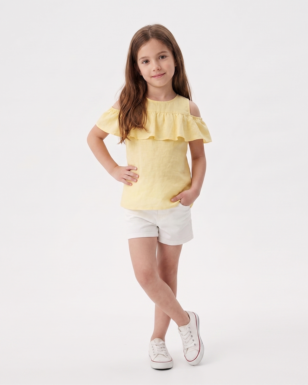 Cold Shoulder Ruffle Dress — Yellow | Girls