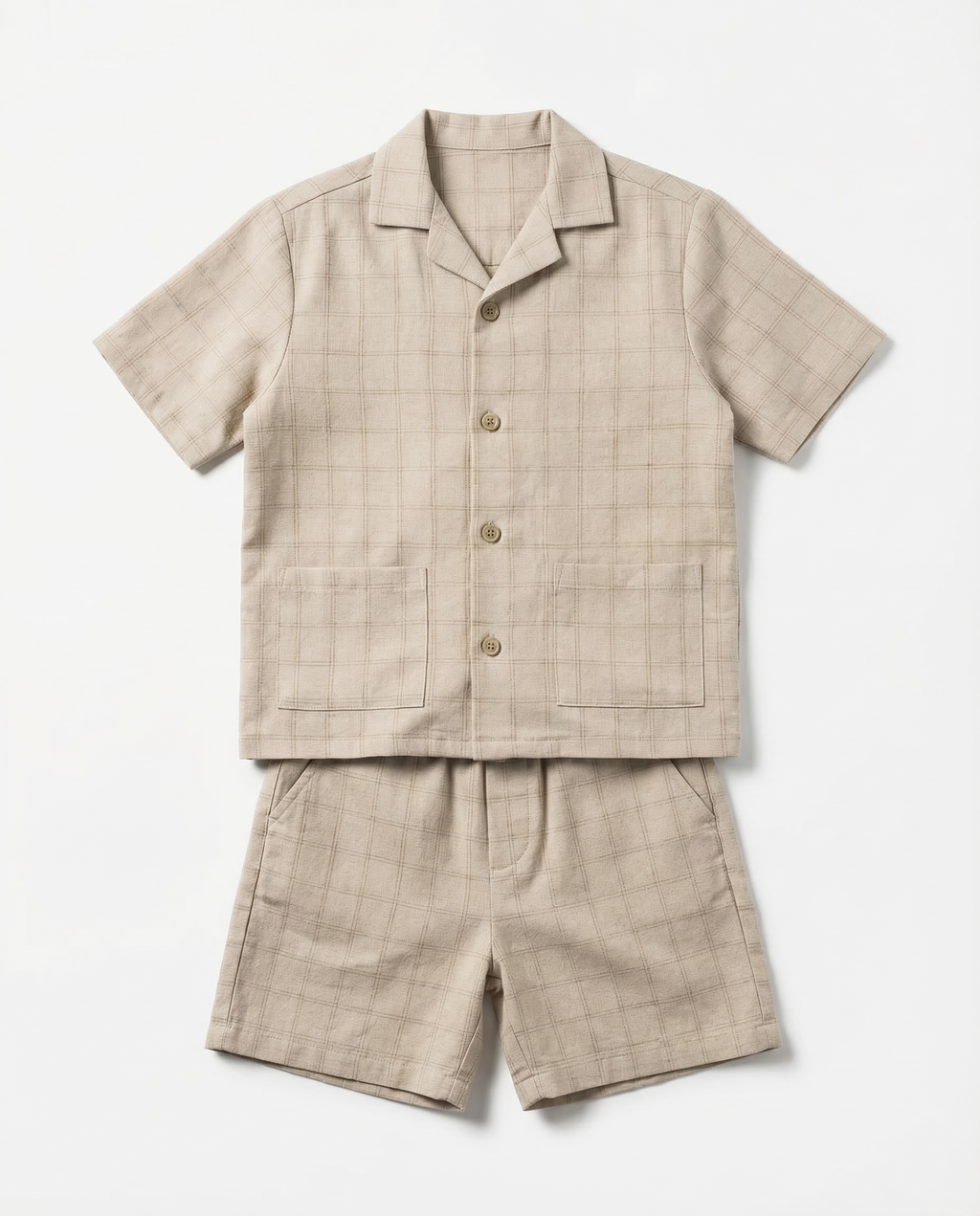 Linen Resort Set — Beige Check | Boys