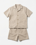 Linen Resort Set — Beige Check | Boys