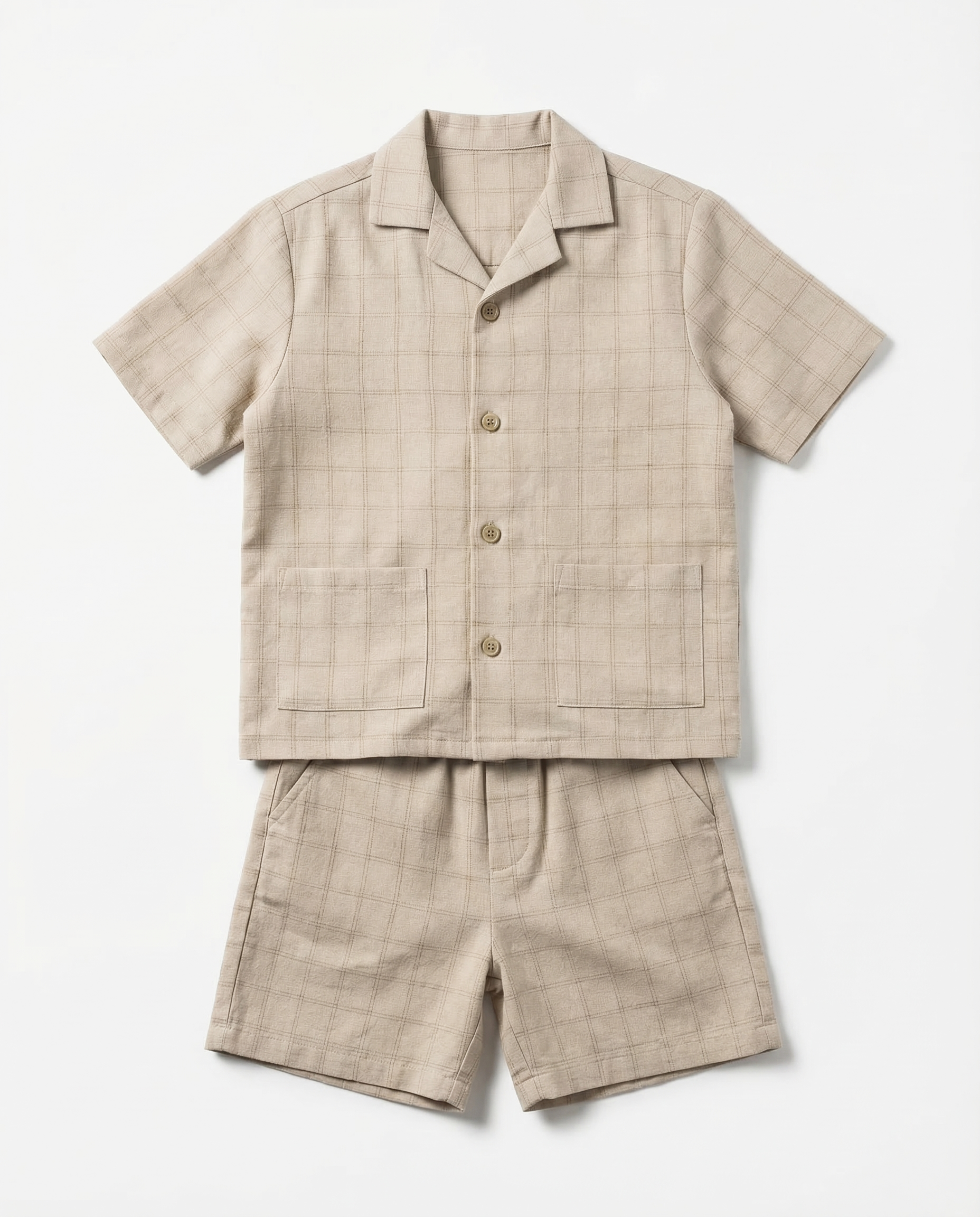 Linen Resort Set — Beige Check | Boys