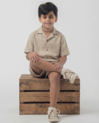 Linen Resort Set — Beige Check | Boys